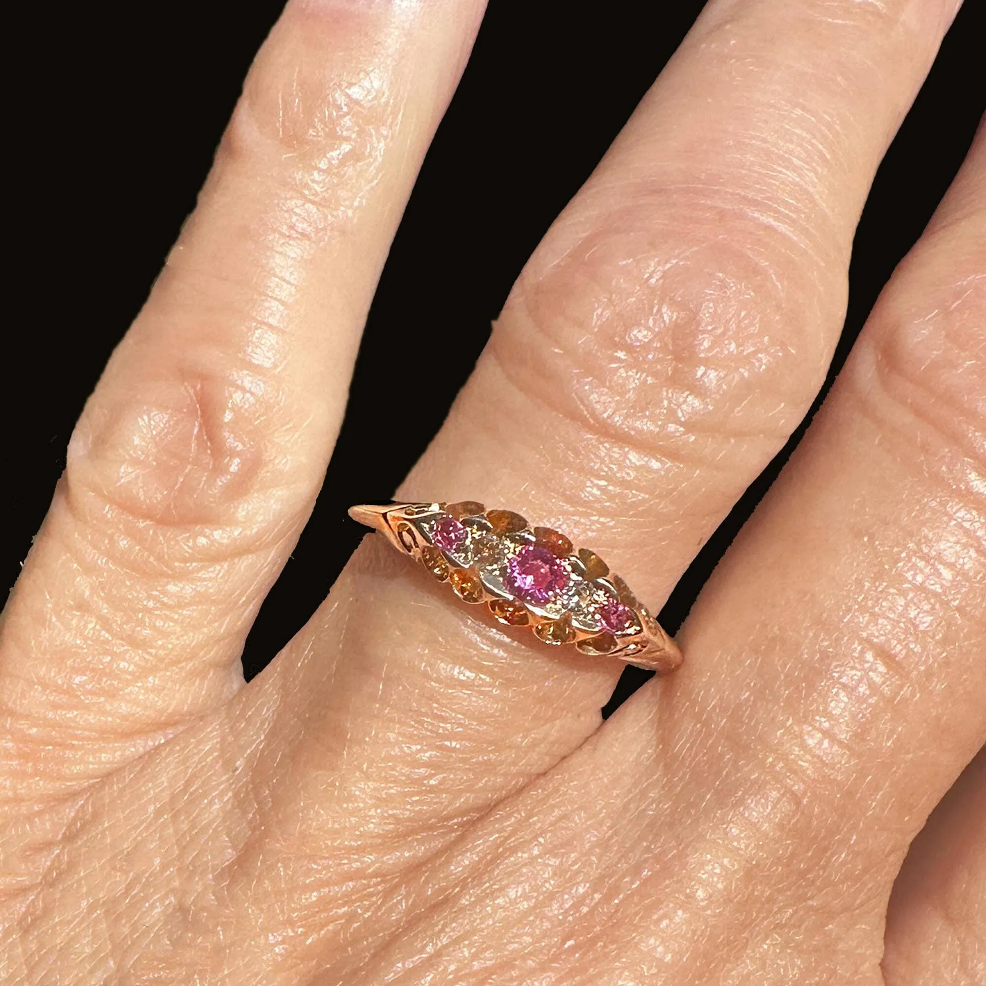 Antique Chester 15K Gold Rose Cut Diamond Ruby Ring
