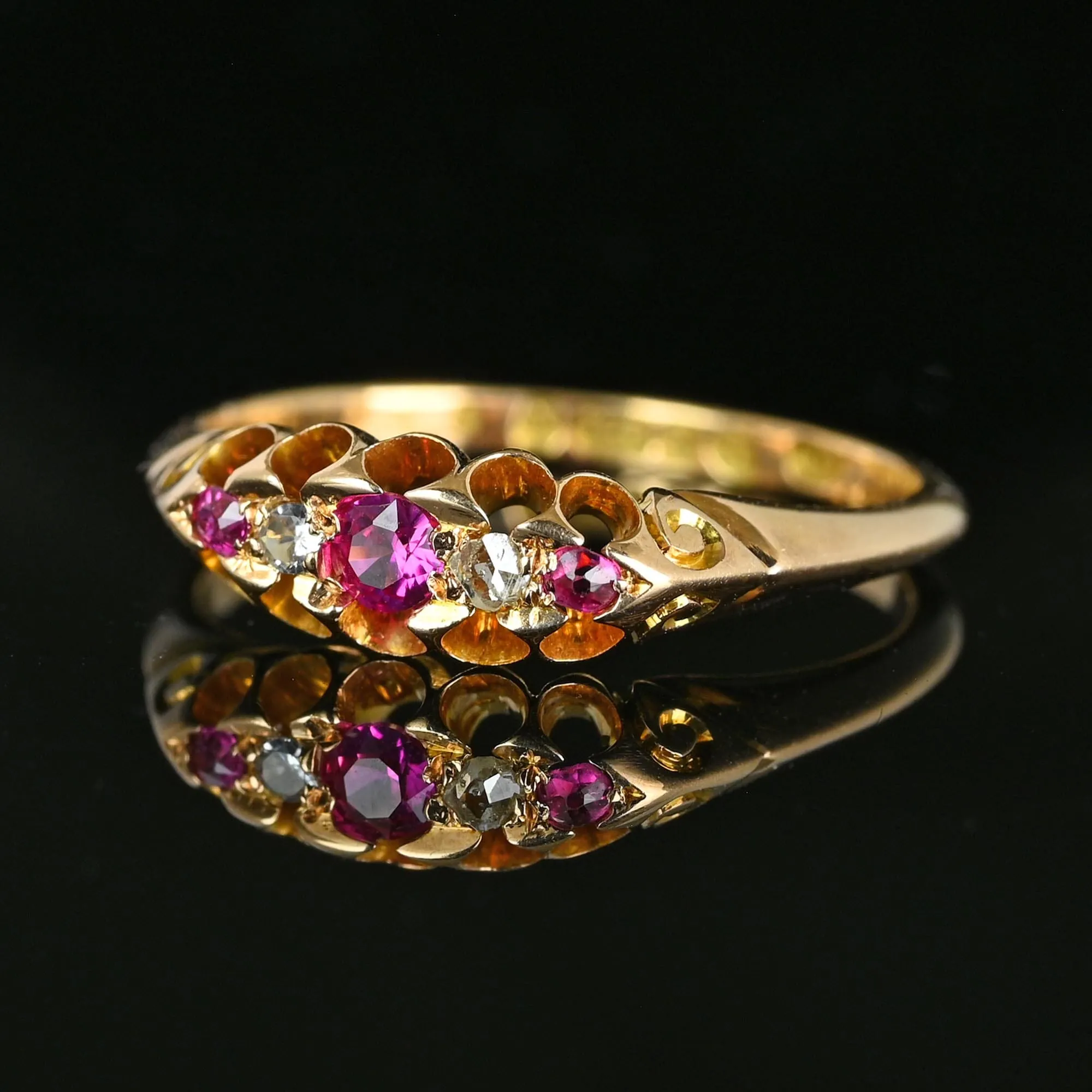 Antique Chester 15K Gold Rose Cut Diamond Ruby Ring