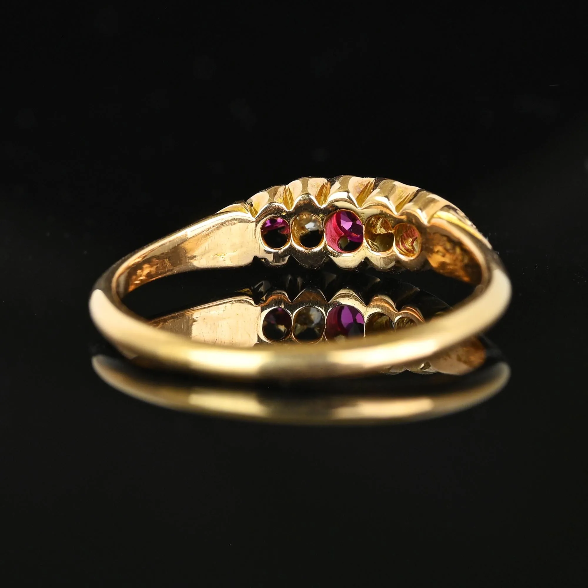Antique Chester 15K Gold Rose Cut Diamond Ruby Ring