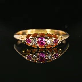 Antique Chester 15K Gold Rose Cut Diamond Ruby Ring