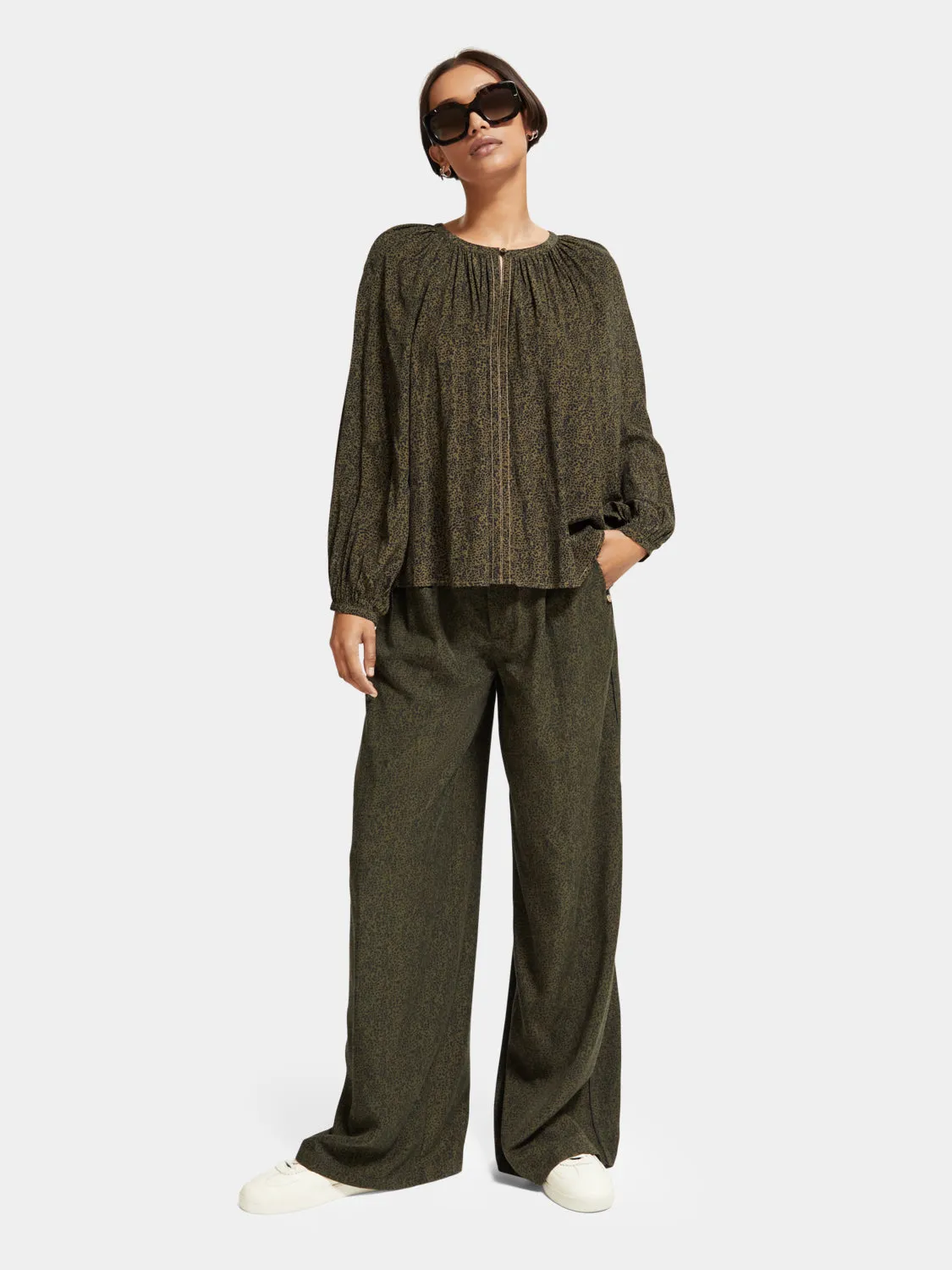 Balloon sleeve printed blouse