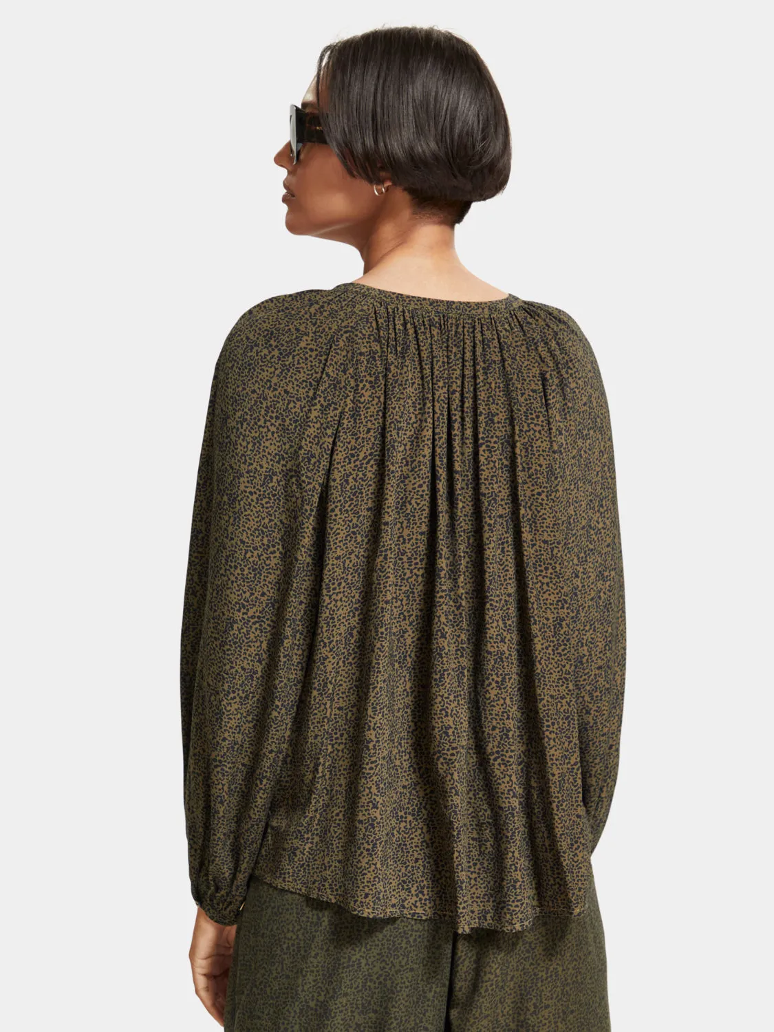 Balloon sleeve printed blouse