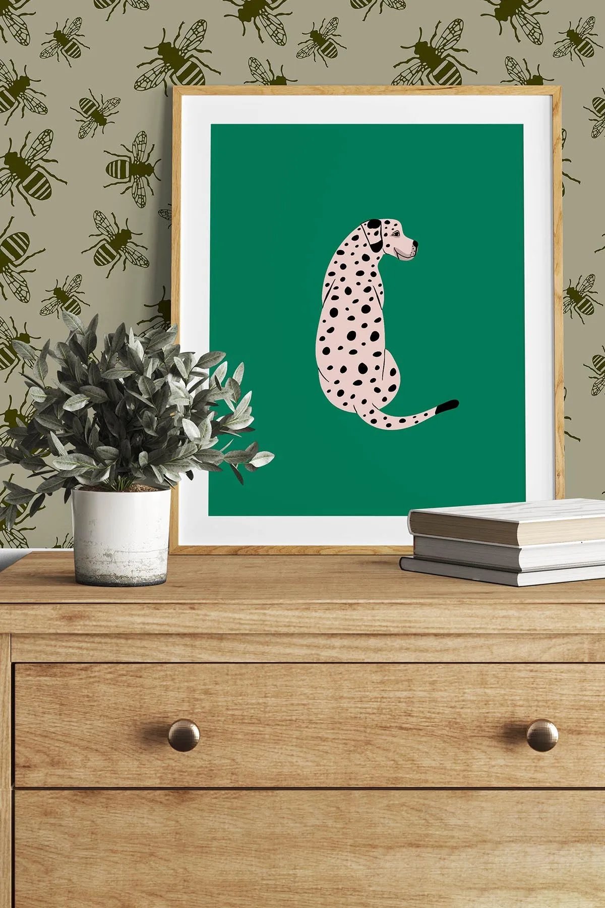 Bee Print Wallpaper (Moss Green)