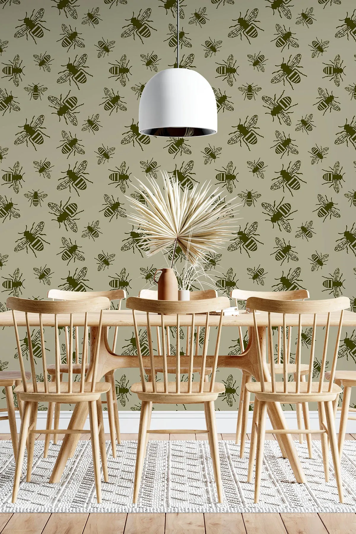 Bee Print Wallpaper (Moss Green)