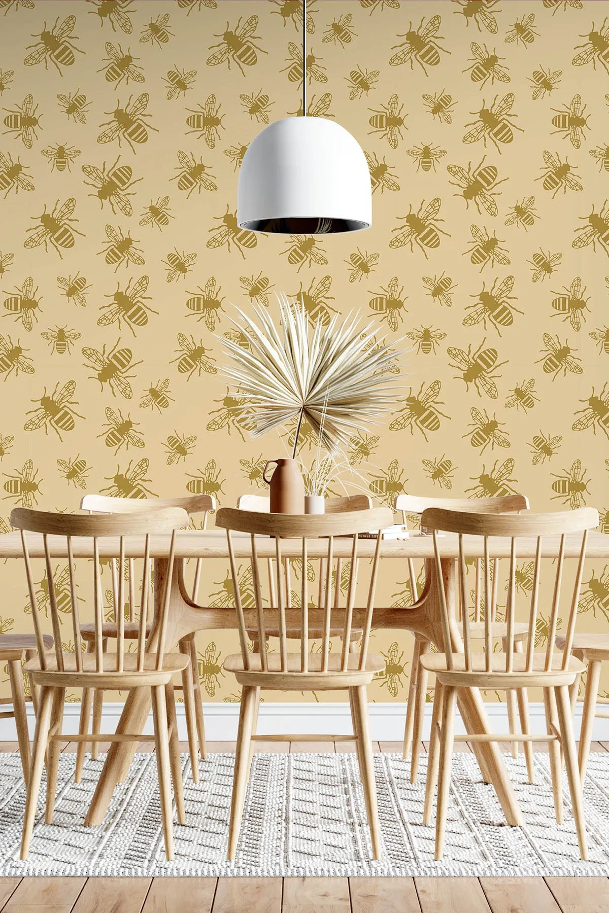 Bee Print Wallpaper (Pastel Yellow)