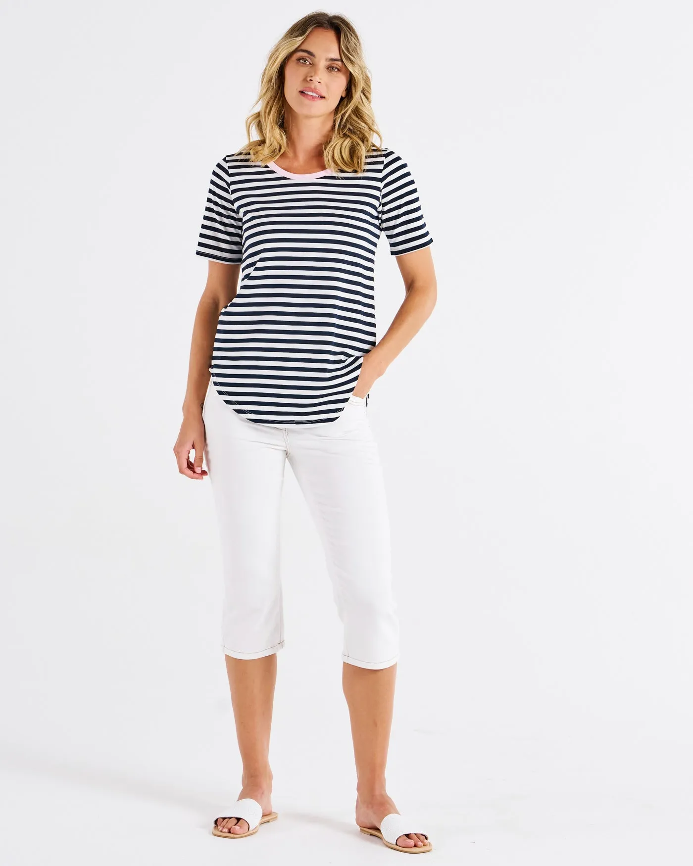 Betty Basics Ariana Tee Navy Stripe Pink