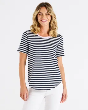 Betty Basics Ariana Tee Navy Stripe Pink