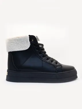 Black High Top Fleece Lined Platform Trainers