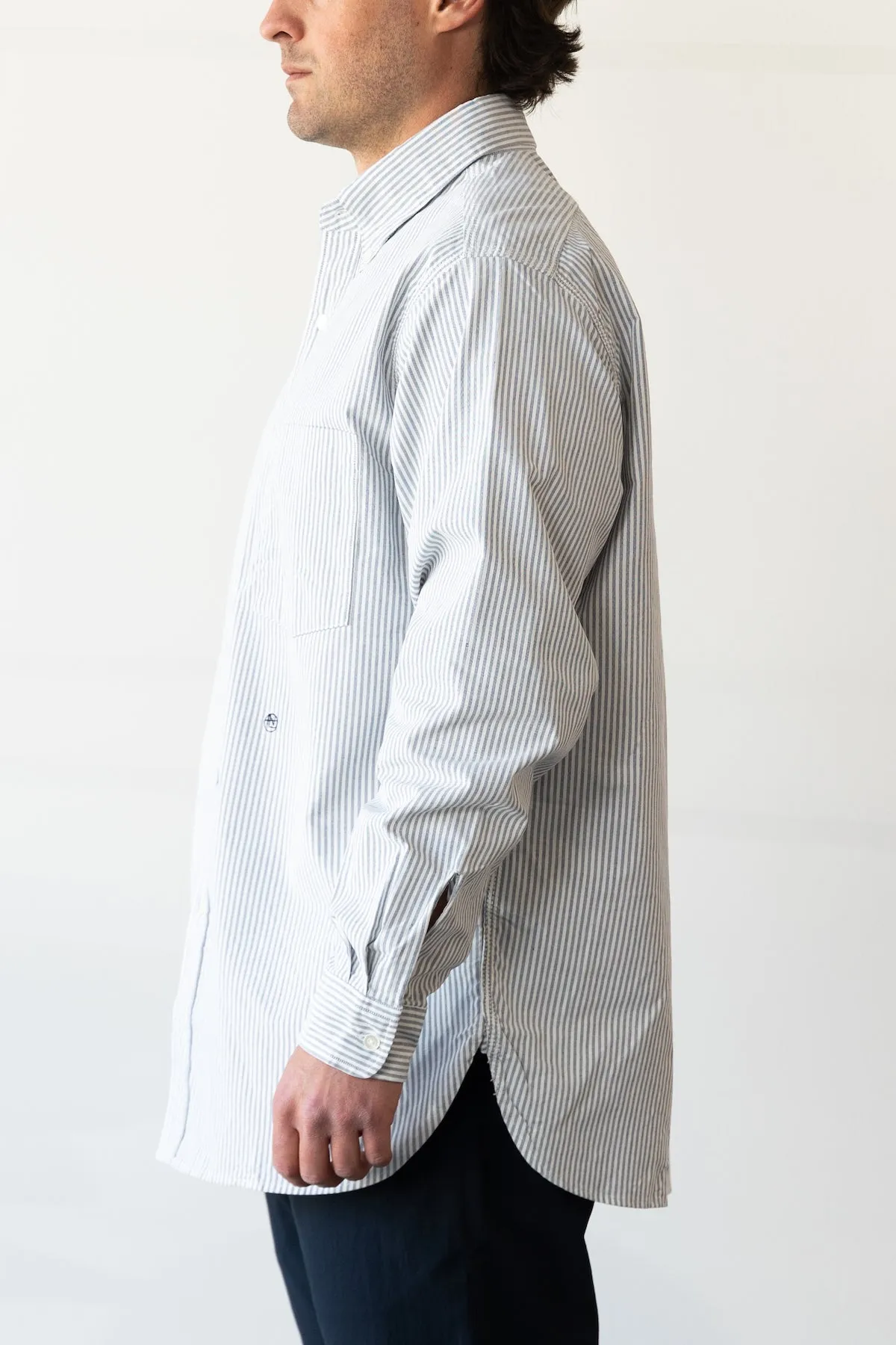 Button Down Stripe Wind Shirt - Navy