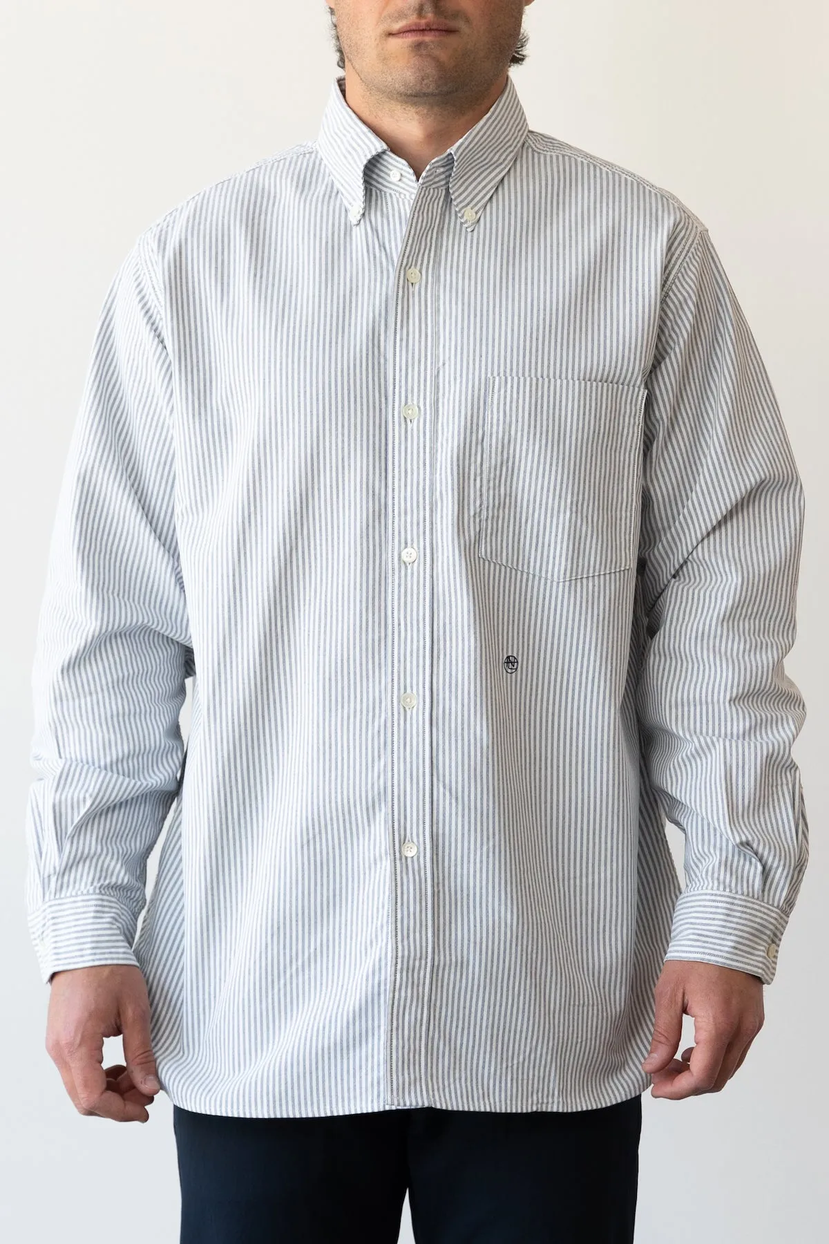 Button Down Stripe Wind Shirt - Navy
