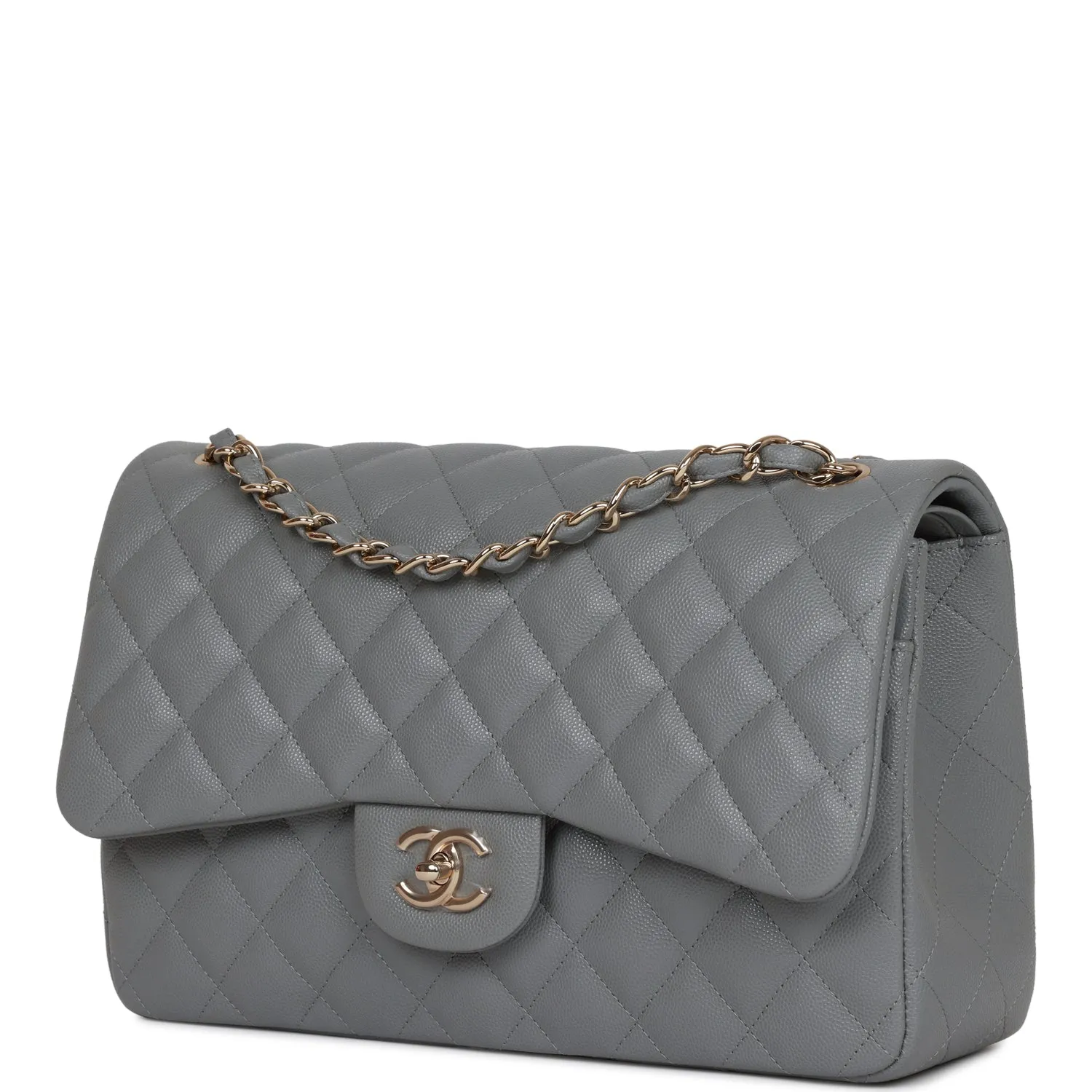 Chanel Jumbo Classic Double Flap Bag Grey Caviar Light Gold Hardware