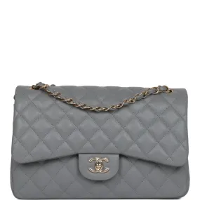 Chanel Jumbo Classic Double Flap Bag Grey Caviar Light Gold Hardware