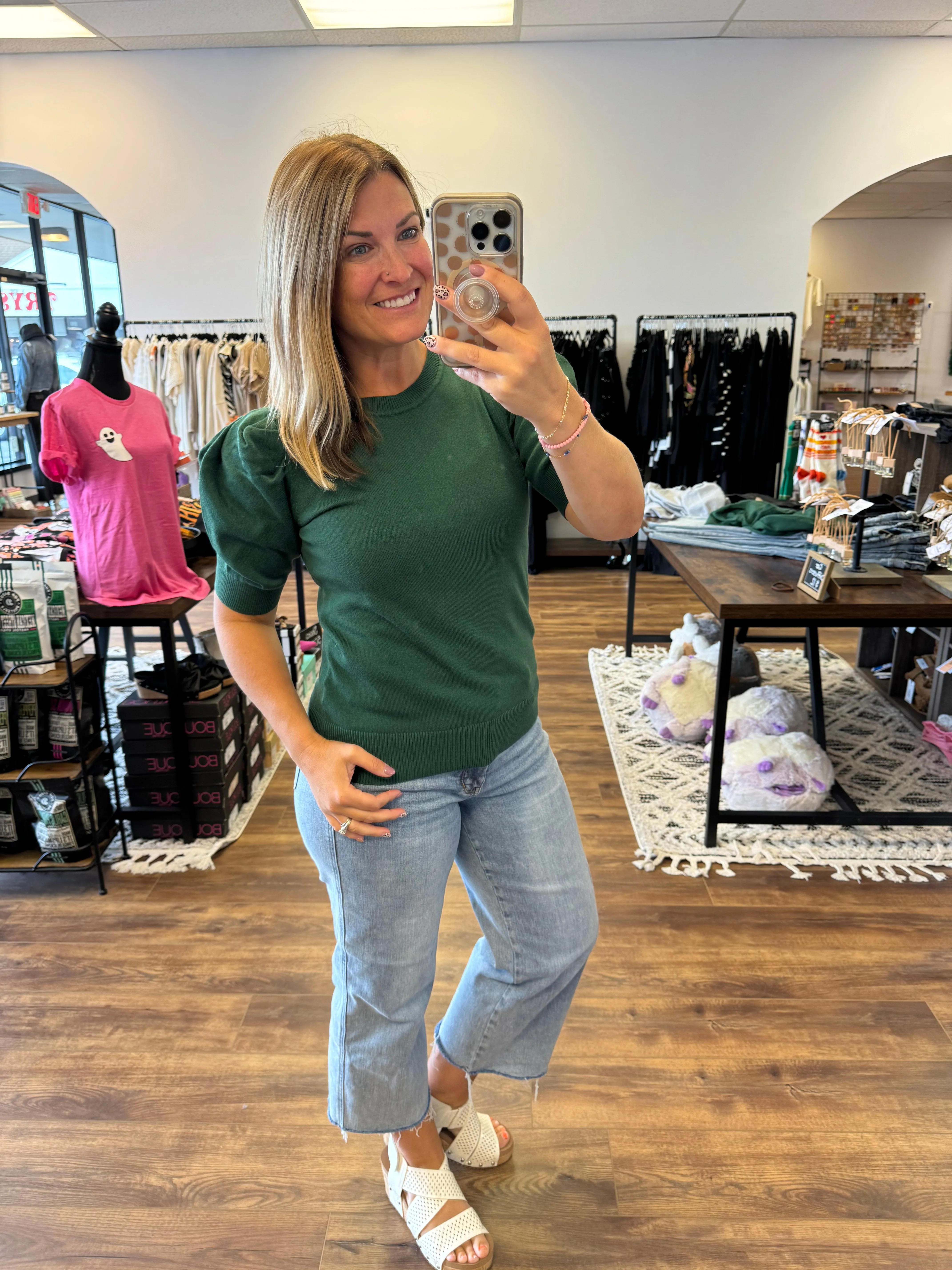 Chelsea - Viscose Puff Sleeve Sweater - Green
