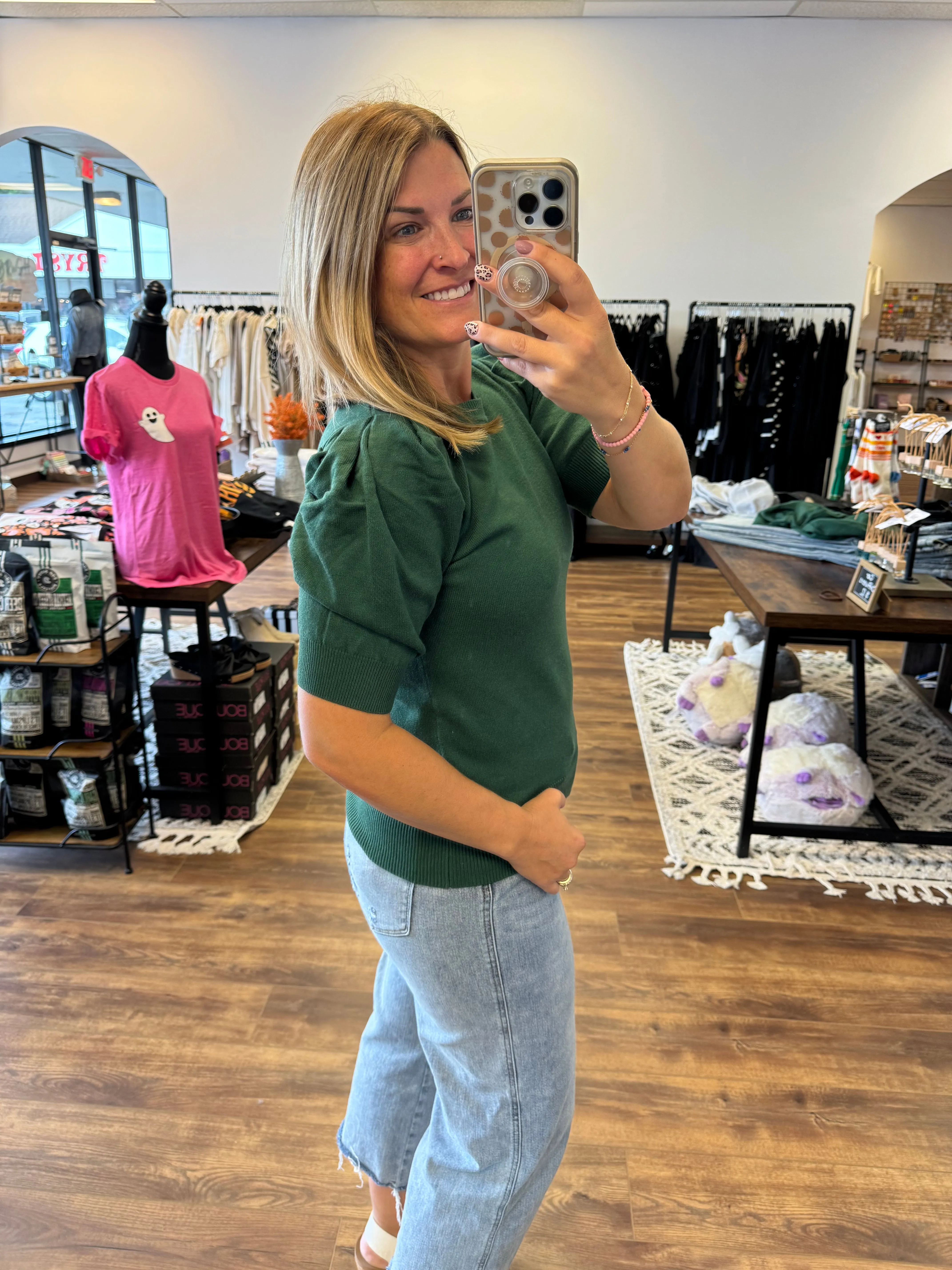 Chelsea - Viscose Puff Sleeve Sweater - Green