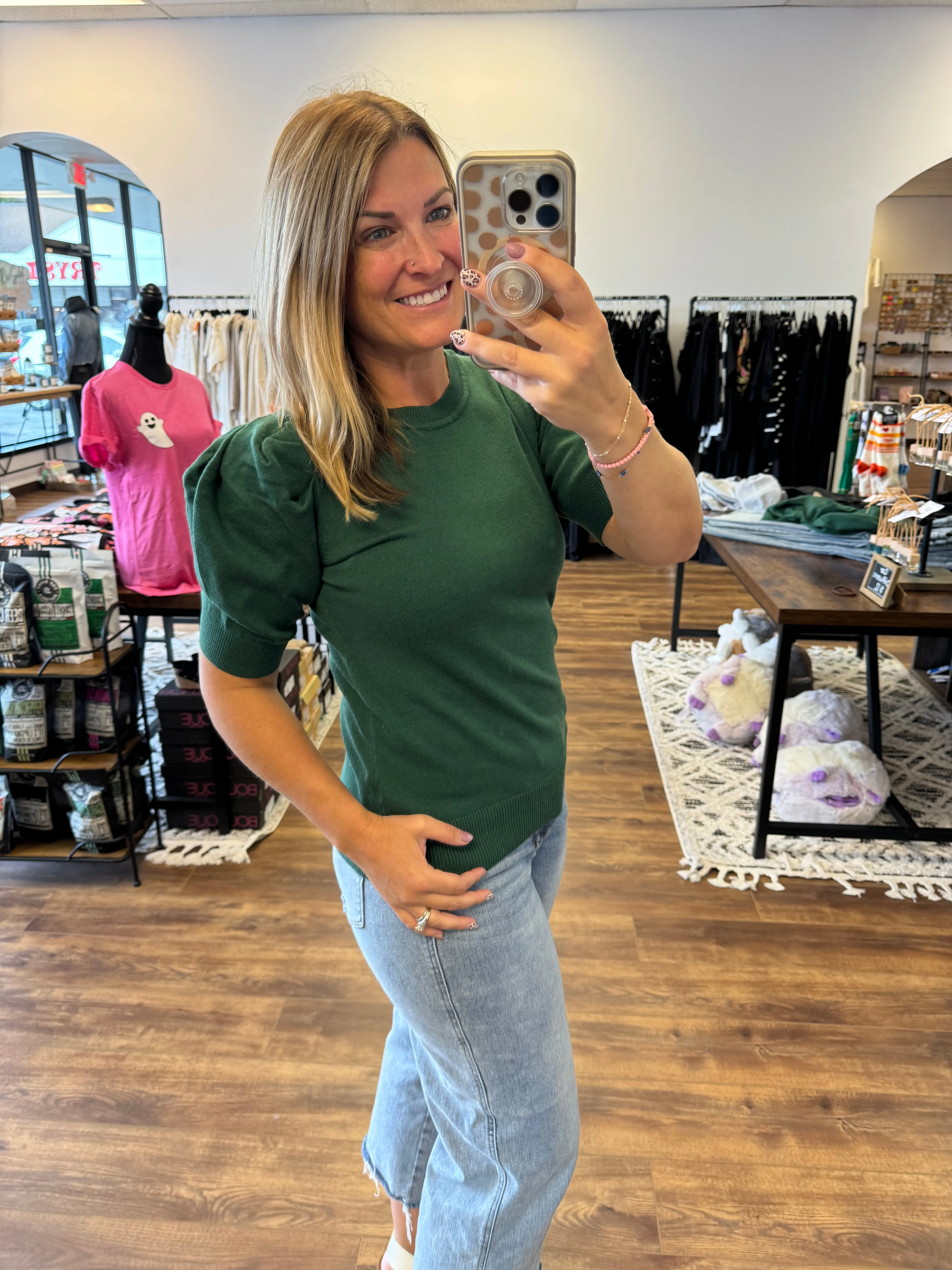 Chelsea - Viscose Puff Sleeve Sweater - Green