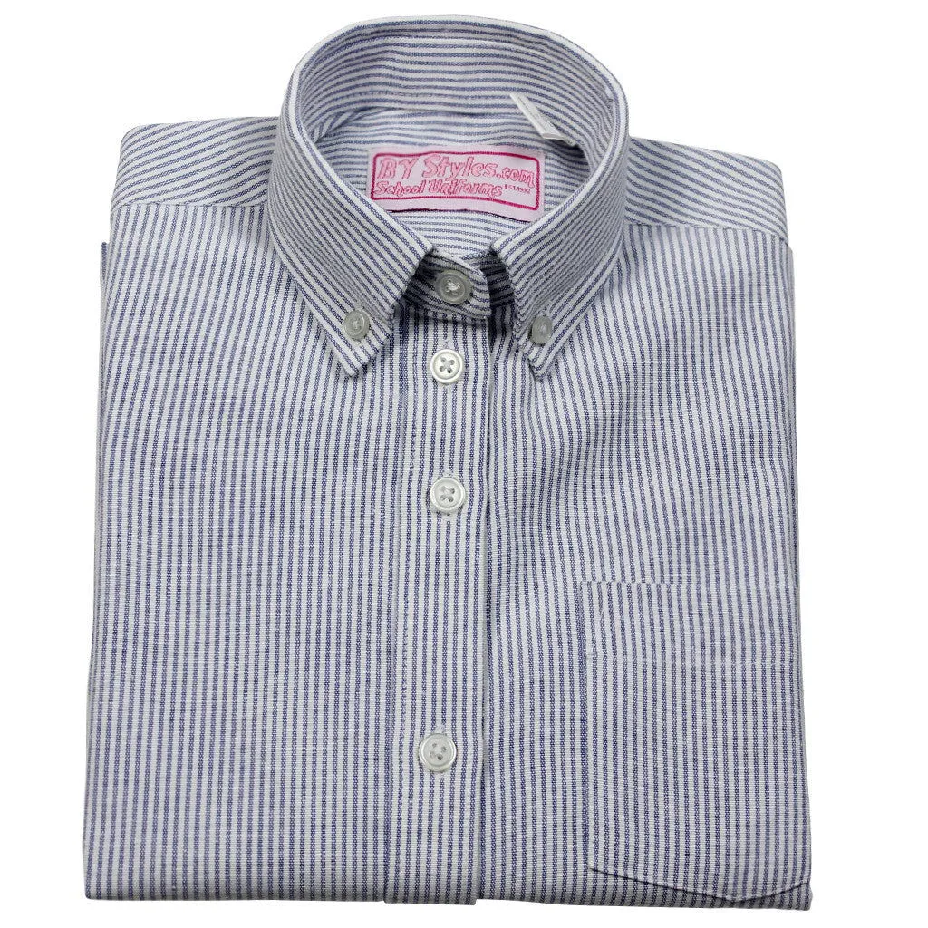 Clearance Girls Navy and White Stripe Oxford Blouse-Straight Hem