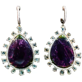 DIAMOND with Purple Tourmaline and 14 Karat Rose Gold Dangle Earrings