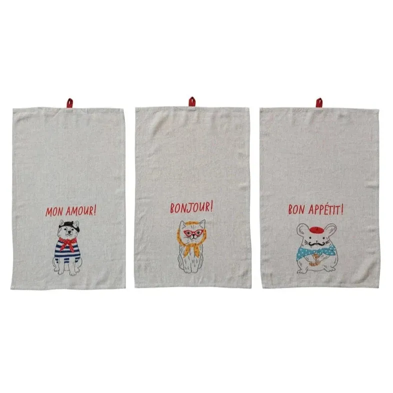 French Animals Linen Blend Tea Towels