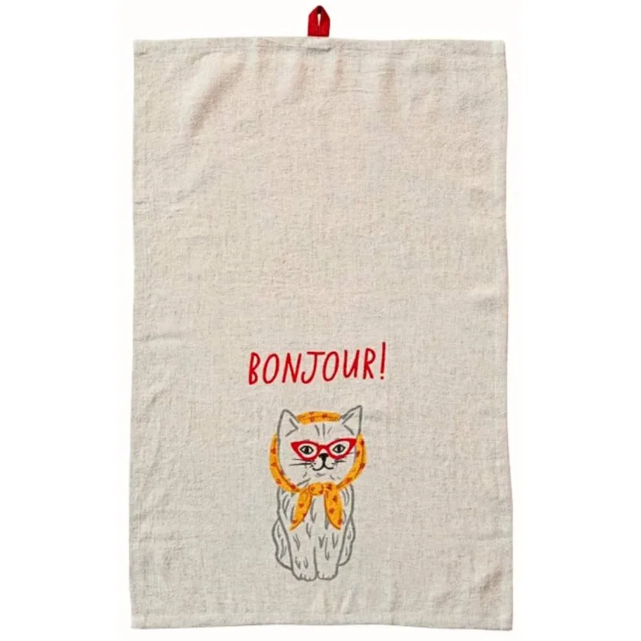 French Animals Linen Blend Tea Towels