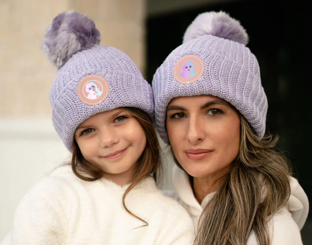 Frozen 2 Anna Light Purple and White Speckled Pom Beanie