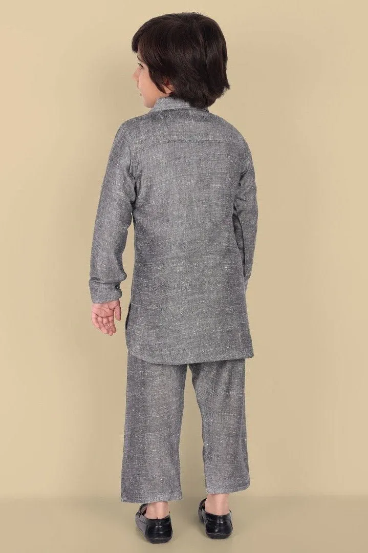 Gray Cotton Linen Pathani