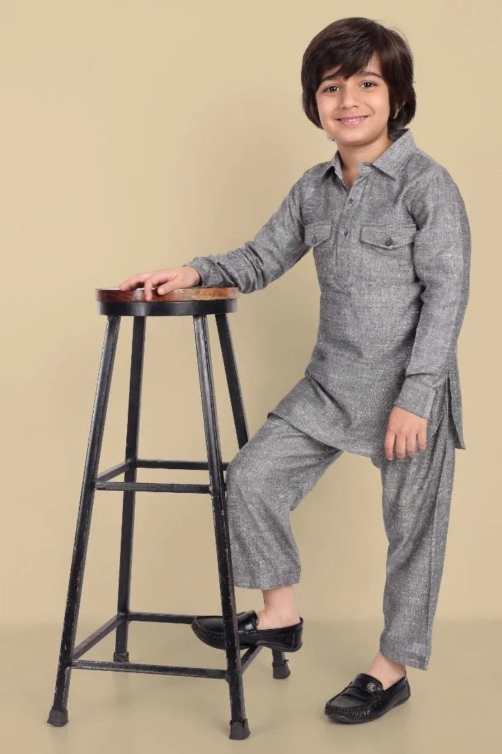 Gray Cotton Linen Pathani
