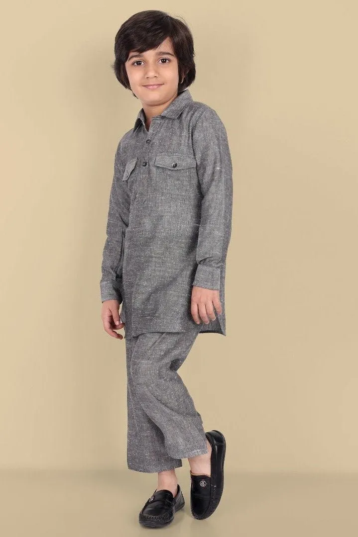 Gray Cotton Linen Pathani