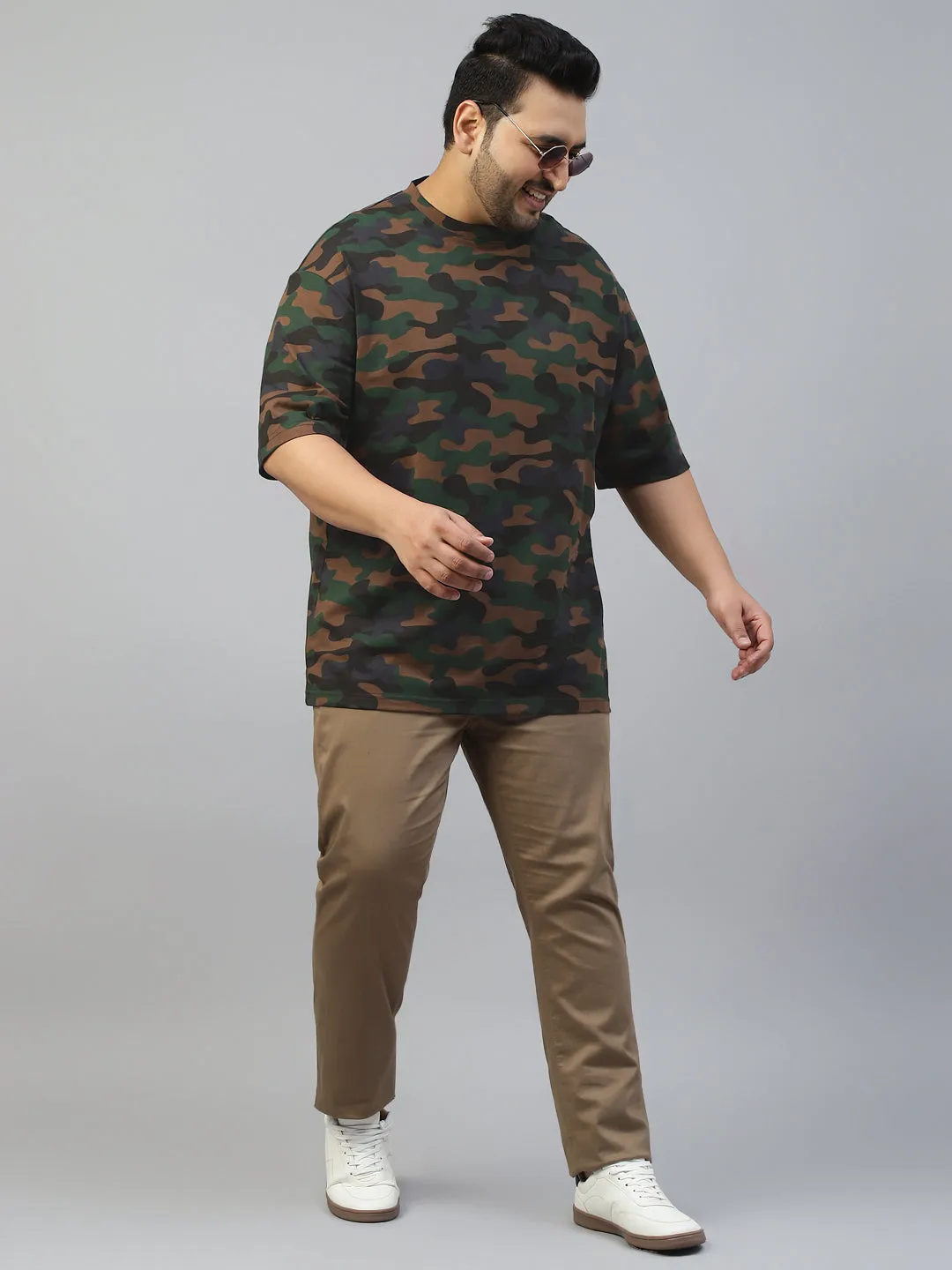 Green Camouflage Plus Size Front Printed Tshirt