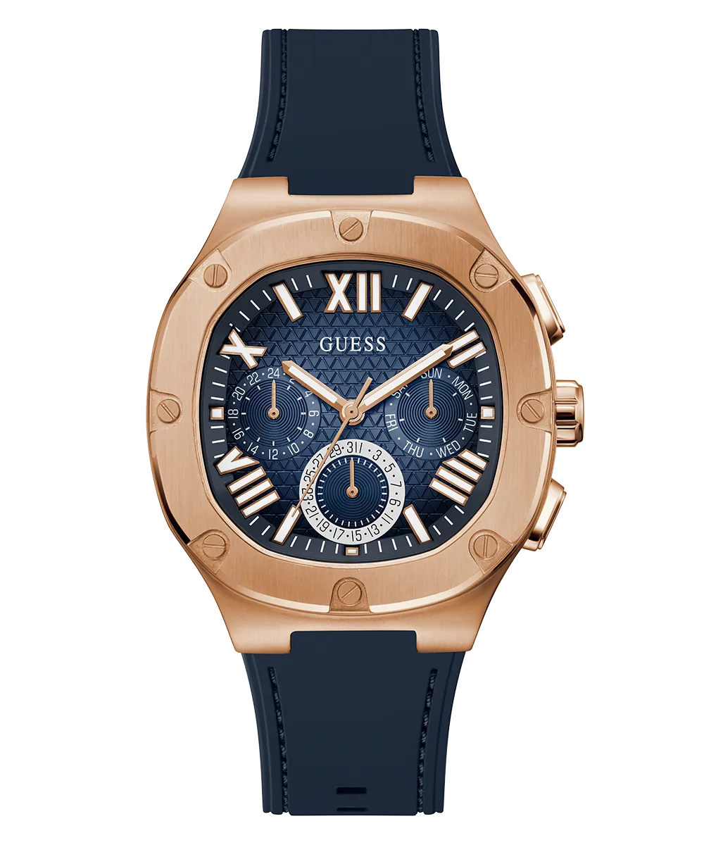GUESS Mens Navy Rose Gold Tone Multi-function Watch