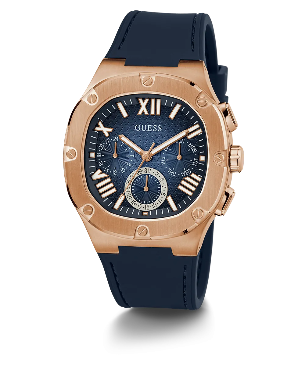 GUESS Mens Navy Rose Gold Tone Multi-function Watch