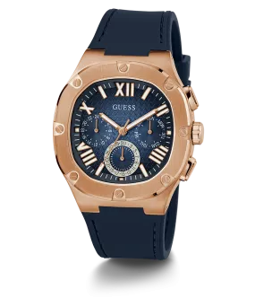 GUESS Mens Navy Rose Gold Tone Multi-function Watch