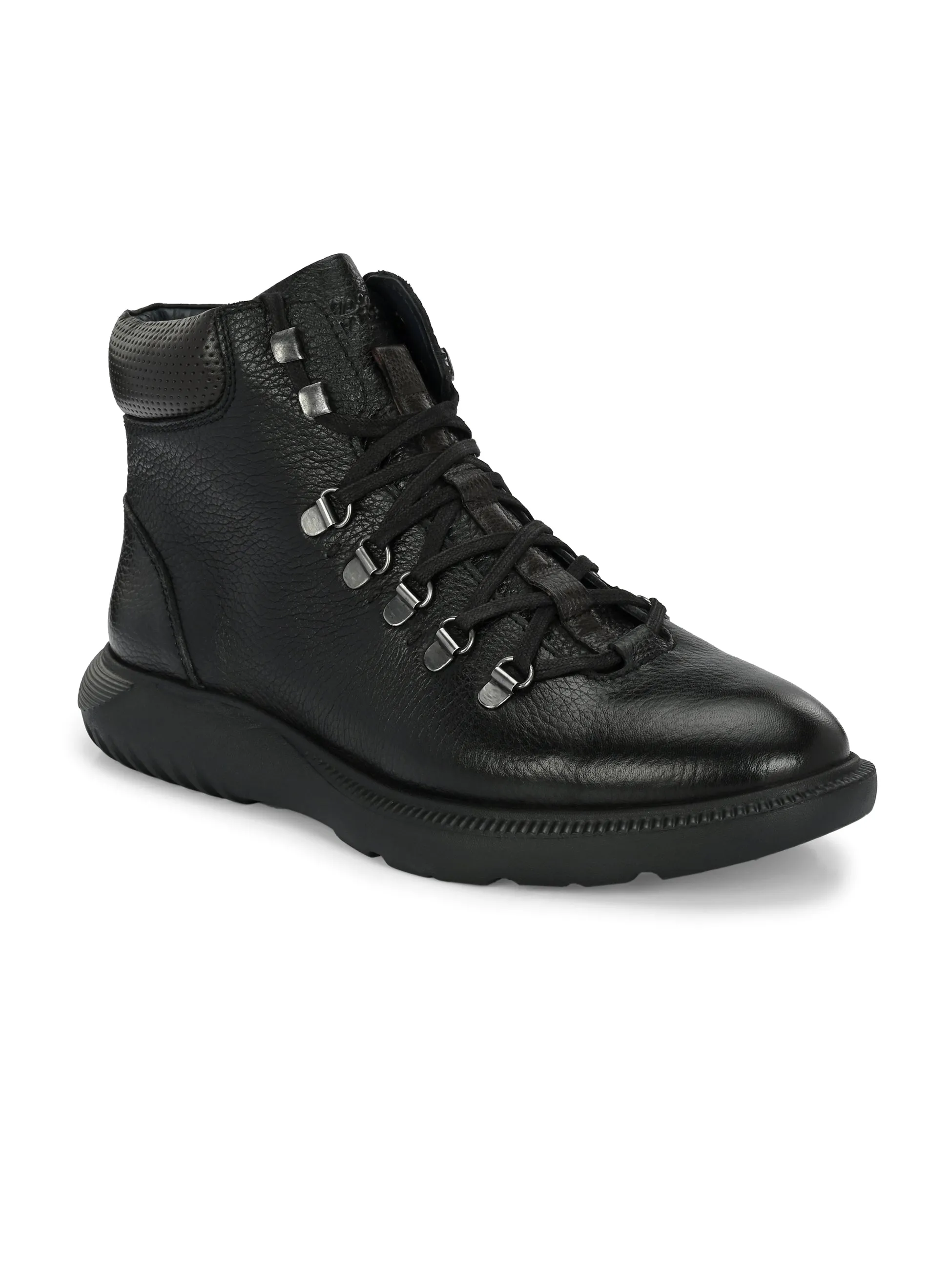 Hitz Men's Black Leather Lace-up Ankle Boot Shoes