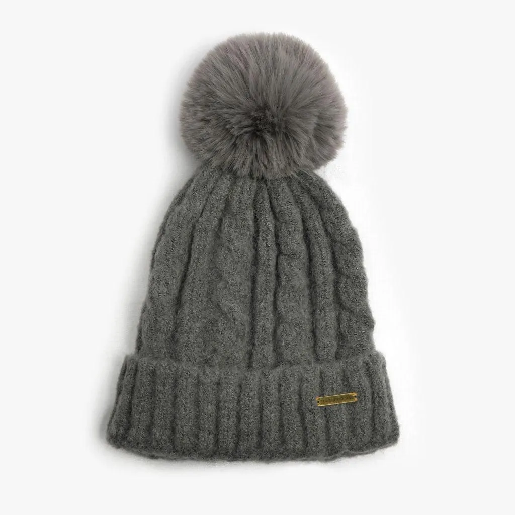 Laura Satin Lined Beanie With Detachable Pom - Grey Marl