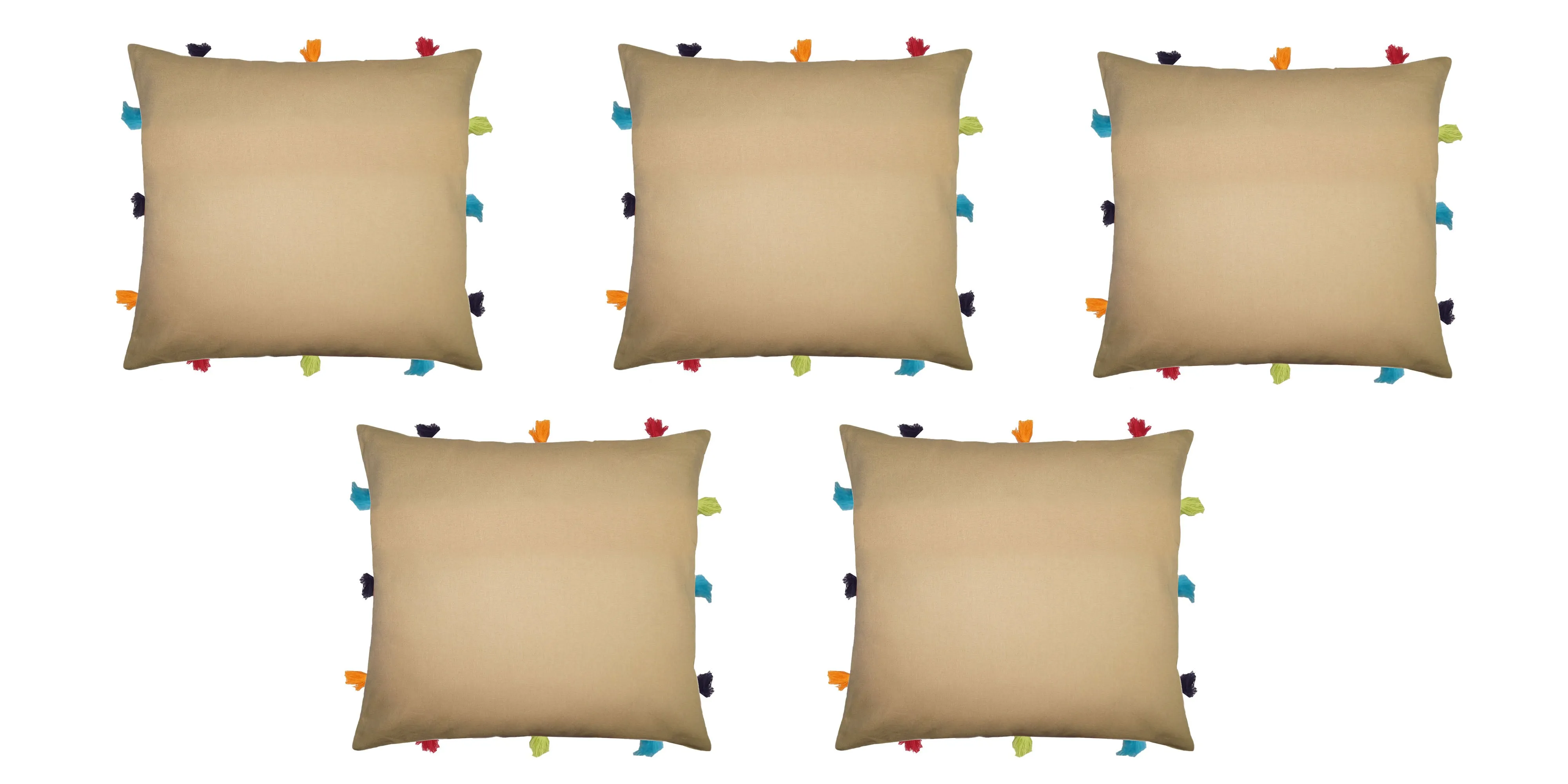 Lushomes cushion cover 12x12, boho cushion covers, sofa pillow cover, cushion covers with tassels, cushion cover with pom pom (12x12 Inches, Set of 1, Beige)