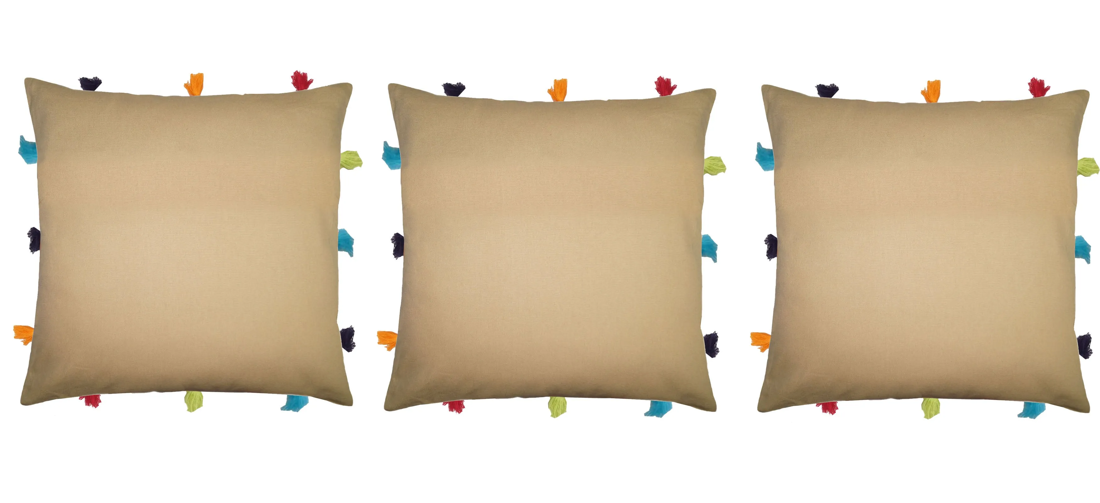 Lushomes cushion cover 12x12, boho cushion covers, sofa pillow cover, cushion covers with tassels, cushion cover with pom pom (12x12 Inches, Set of 1, Beige)