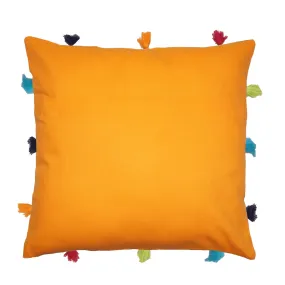 Lushomes cushion cover 12x12, boho cushion covers, sofa pillow cover, cushion covers with tassels, cushion cover with pom pom (12x12 Inches, Set of 1, orange)