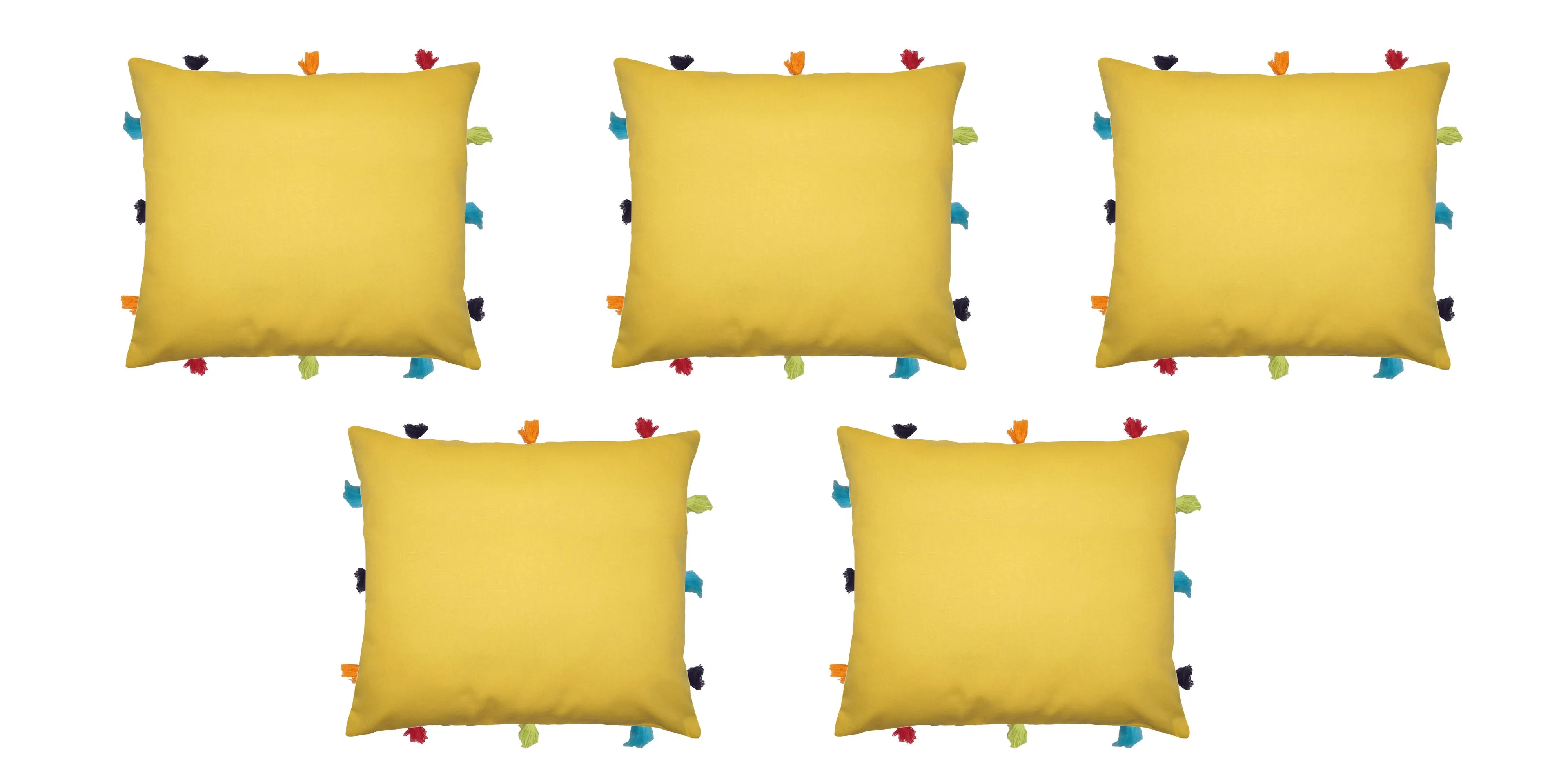 Lushomes cushion cover 12x12, boho cushion covers, sofa pillow cover, cushion covers with tassels, cushion cover with pom pom (12x12 Inches, Set of 1,Yellow )