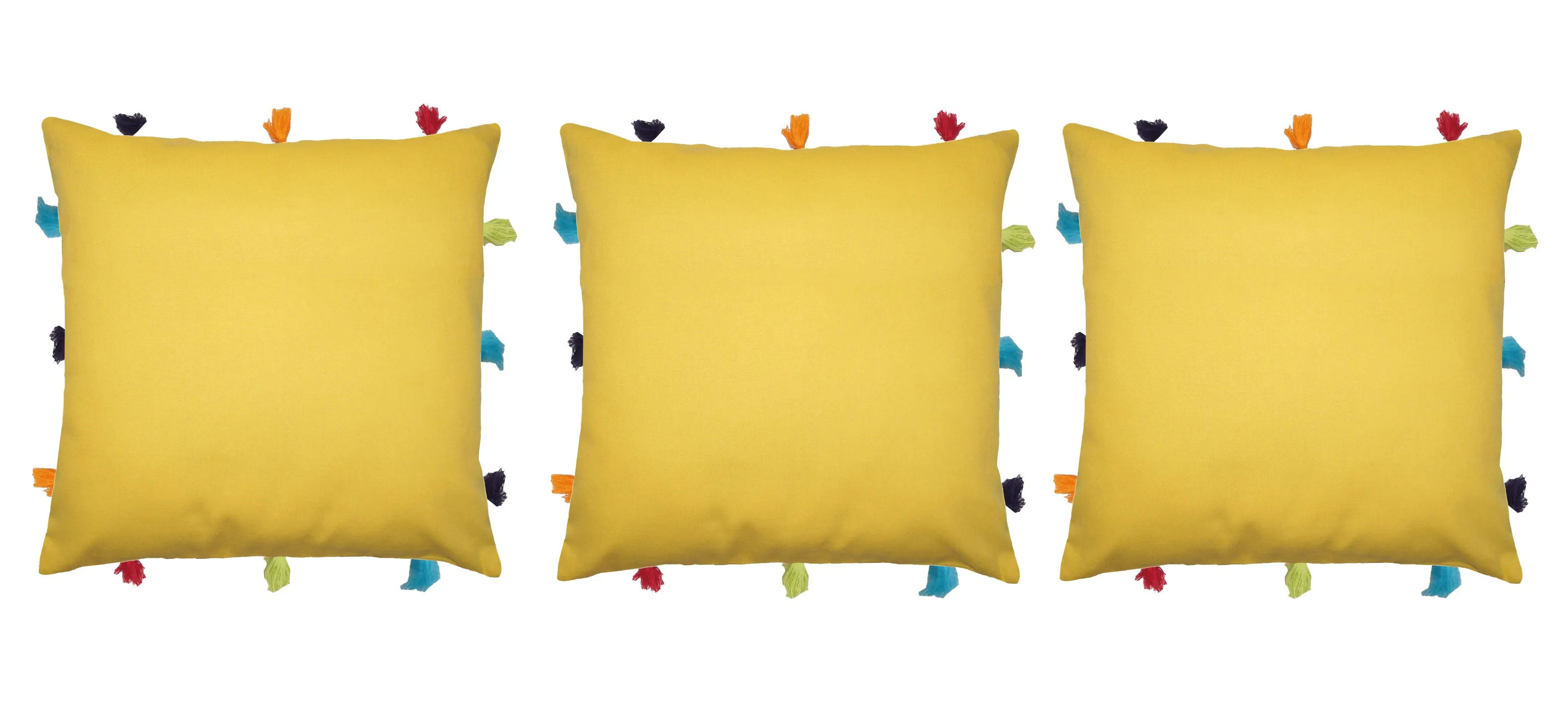 Lushomes cushion cover 12x12, boho cushion covers, sofa pillow cover, cushion covers with tassels, cushion cover with pom pom (12x12 Inches, Set of 1,Yellow )