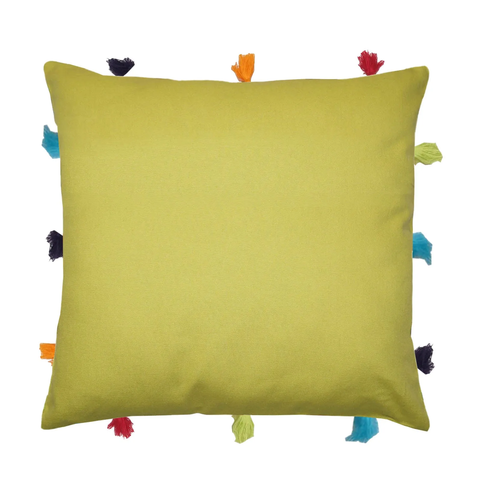 Lushomes cushion cover 12x12, boho cushion covers, sofa pillow cover, cushion covers with tassels, cushion cover with pom pom (12x12 Inches, Set of 3, Green)