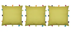Lushomes cushion cover 12x12, boho cushion covers, sofa pillow cover, cushion covers with tassels, cushion cover with pom pom (12x12 Inches, Set of 3, Green)