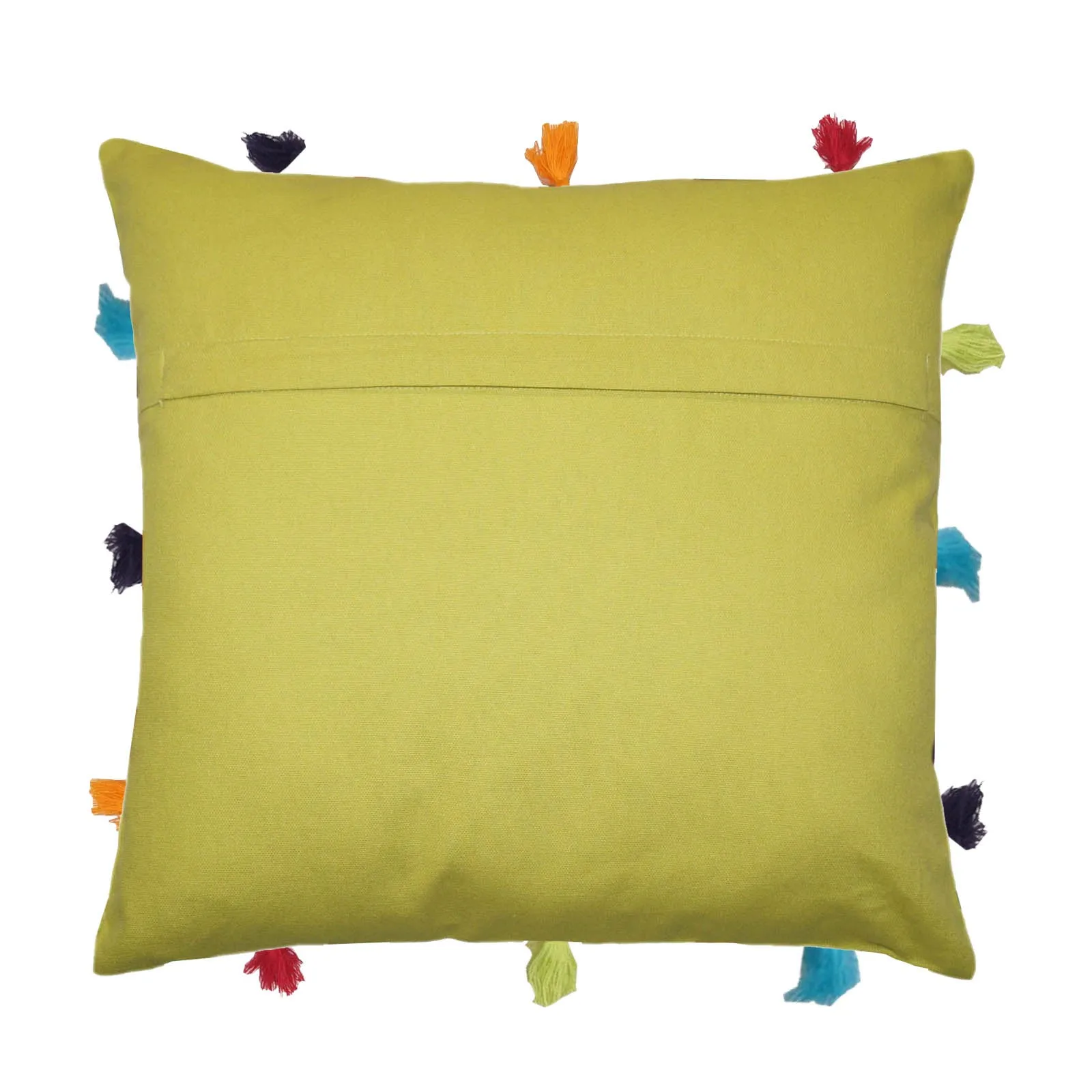 Lushomes cushion cover 12x12, boho cushion covers, sofa pillow cover, cushion covers with tassels, cushion cover with pom pom (12x12 Inches, Set of 3, Green)
