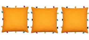Lushomes cushion cover 12x12, boho cushion covers, sofa pillow cover, cushion covers with tassels, cushion cover with pom pom (12x12 Inches, Set of 3, orange)