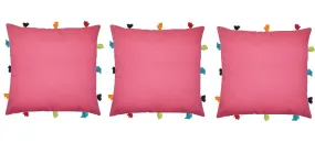 Lushomes cushion cover 12x12, boho cushion covers, sofa pillow cover, cushion covers with tassels, cushion cover with pom pom (12x12 Inches, Set of 3, Pink)