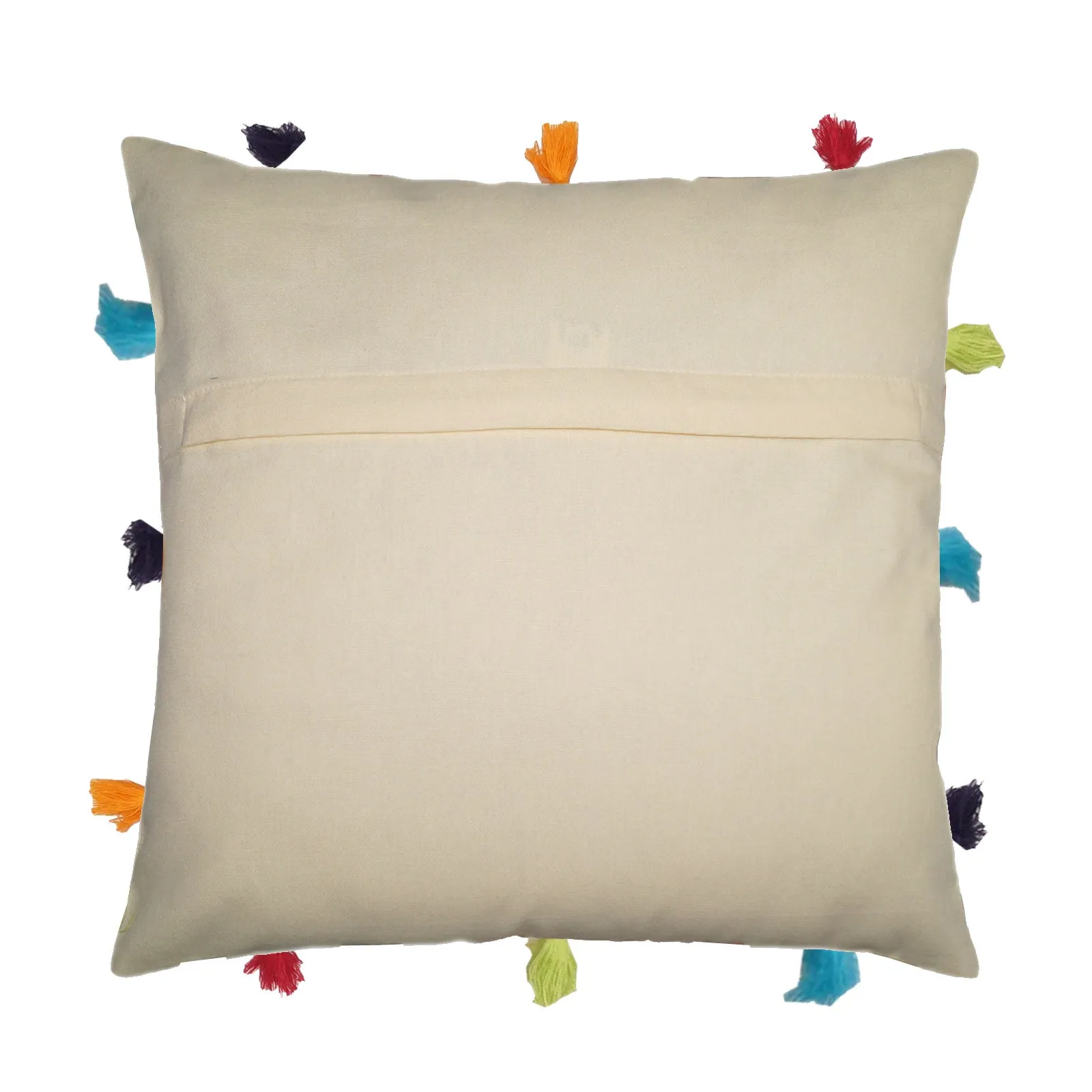 Lushomes cushion cover 12x12, boho cushion covers, sofa pillow cover, cushion covers with tassels, cushion cover with pom pom (12x12 Inches, Set of 3,Off White )