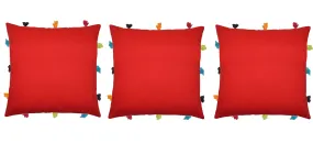 Lushomes cushion cover 12x12, boho cushion covers, sofa pillow cover, cushion covers with tassels, cushion cover with pom pom (12x12 Inches, Set of 3,Red)