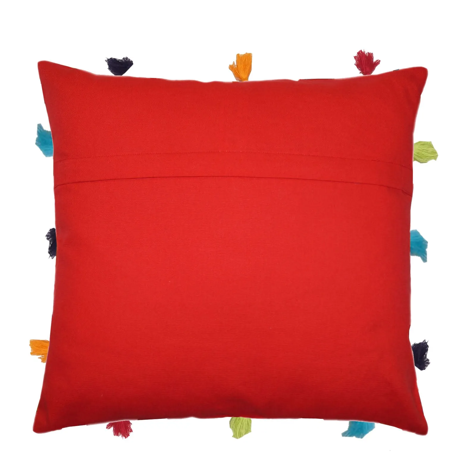 Lushomes cushion cover 12x12, boho cushion covers, sofa pillow cover, cushion covers with tassels, cushion cover with pom pom (12x12 Inches, Set of 3,Red)