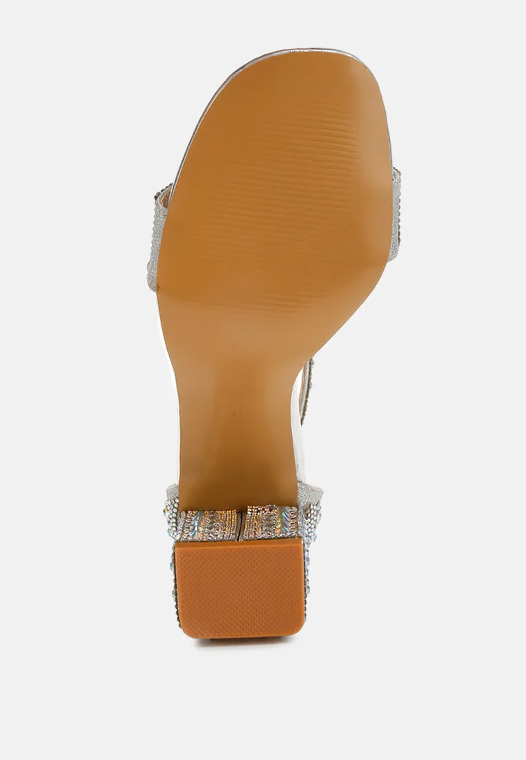 Rhinestones And Sequins Block Sandals by RUW