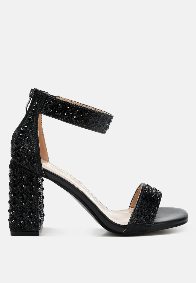 Rhinestones And Sequins Block Sandals by RUW