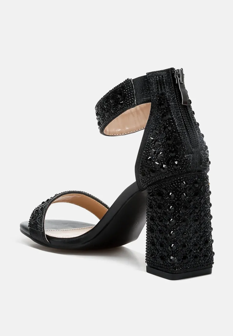 Rhinestones And Sequins Block Sandals by RUW