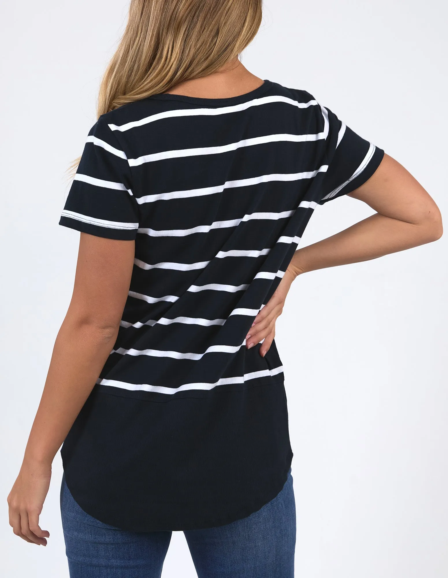 Rib Short Sleeve Tee Navy & White Stripe